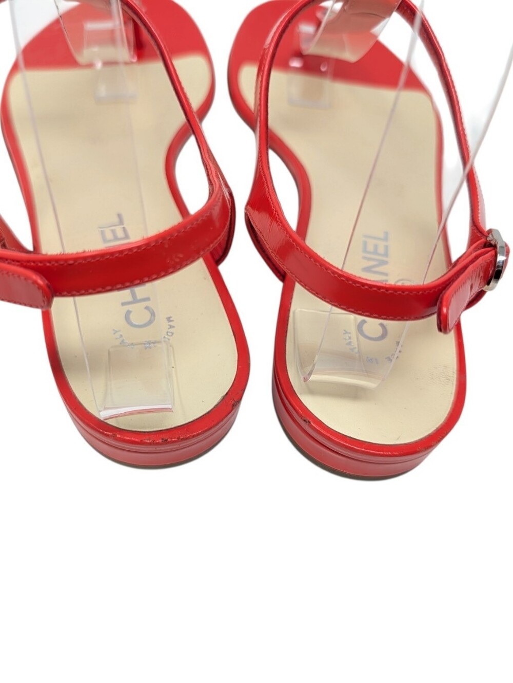 Chanel Red "CHANEL" Logo Slingback T-Strap Thong Sandals Size EU 41 - Picture 7 of 15